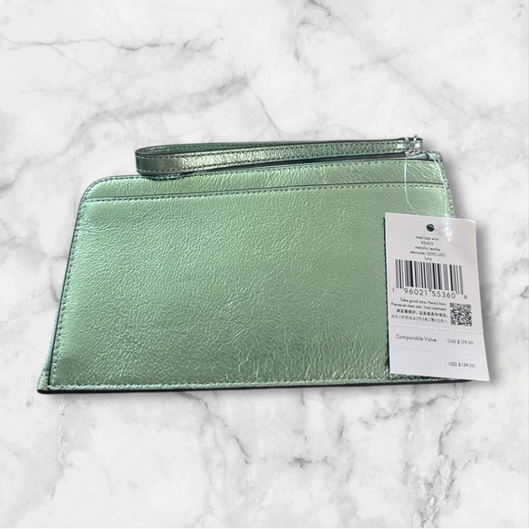 Kate Spade Medium Lzip Metallic Seawater Leather Wristlet NWT - Picture 2 of 4